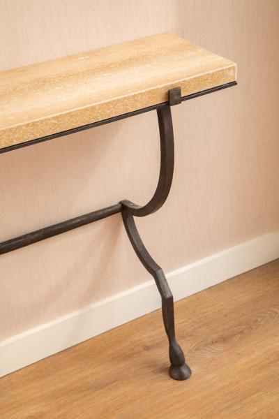 Hammered Metal Wall Console with Travertine Top