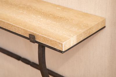 Hammered Metal Wall Console with Travertine Top