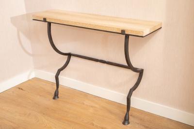 Hammered Metal Wall Console with Travertine Top