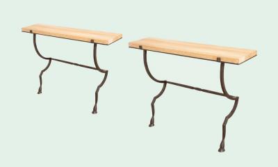 Hammered Metal Wall Console with Travertine Top