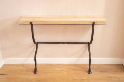 Hammered Metal Wall Console with Travertine Top