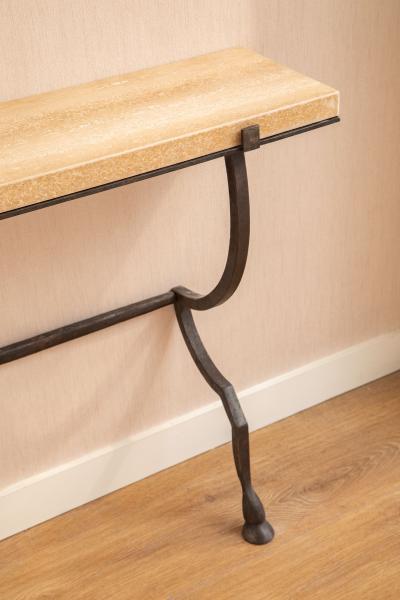 Hammered Metal Wall Console with Travertine Top