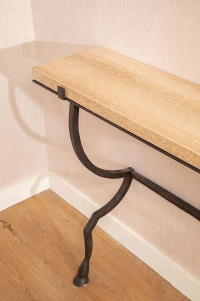 Hammered Metal Wall Console with Travertine Top