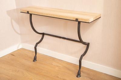 Hammered Metal Wall Console with Travertine Top