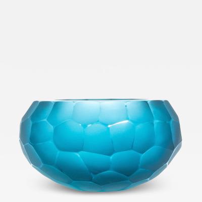 Hand Blown Modern Murano Bowl in Aquamarine Medium