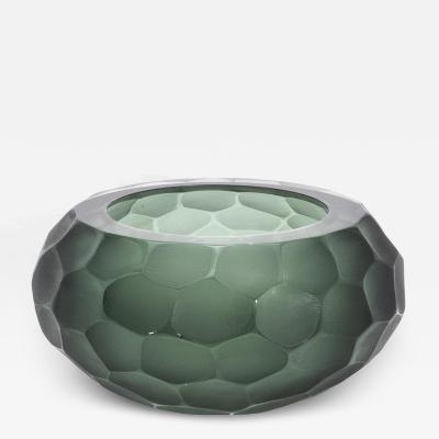 Hand Blown Modern Murano Bowl in Eucalyptus Green Large