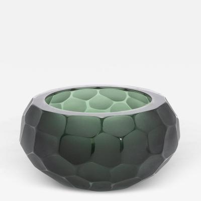 Hand Blown Modern Murano Bowl in Eucalyptus Green Medium