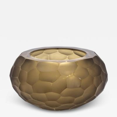 Hand Blown Modern Murano Bowl in Olive Green Large