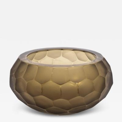 Hand Blown Modern Murano Bowl in Olive Green Medium