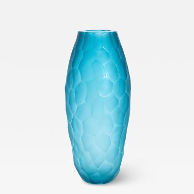 Hand Blown Modern Tall Murano Vase in Aquamarine Large