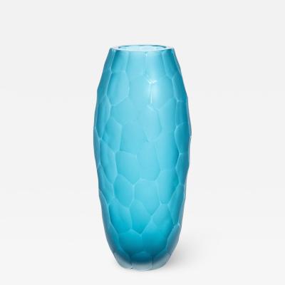 Hand Blown Modern Tall Murano Vase in Aquamarine Medium