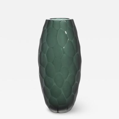Hand Blown Modern Tall Murano Vase in Eucalyptus Green Medium