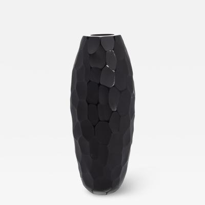 Hand Blown Modern Tall Murano Vase in Onyx Black Large