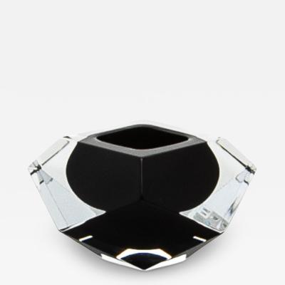 Hand Blown Murano Ashtray in Clear and Onyx Black