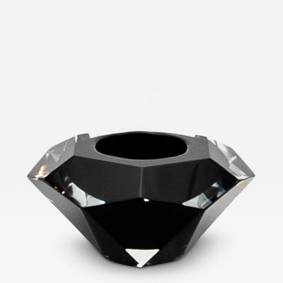 Hand Blown Murano Ashtray in Clear and Onyx Black