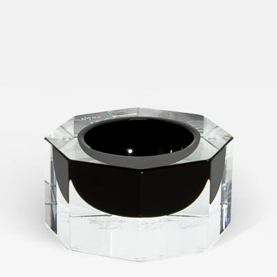 Hand Blown Murano Ashtray in Clear and Onyx Black