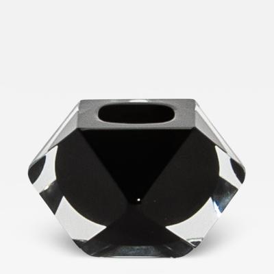 Hand Blown Murano Ashtray in Clear and Onyx Black