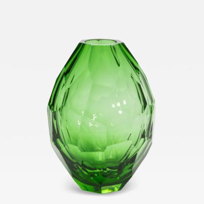 Hand Blown Murano Barrel Vase in Emerald Green Tall