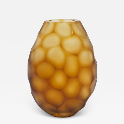 Hand Blown Murano Battuto Oval Vase in Amber