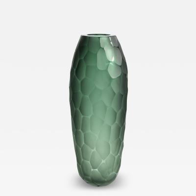 Hand Blown Murano Battuto Vase in Emerald Green L