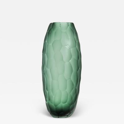 Hand Blown Murano Battuto Vase in Emerald Green Small