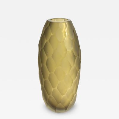 Hand Blown Murano Battuto Vase in Olive Medium