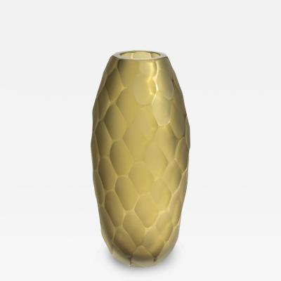 Hand Blown Murano Battuto Vase in Olive Medium