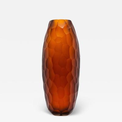 Hand Blown Murano Battuto Vase in Tobacco Large