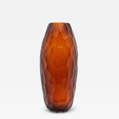 Hand Blown Murano Battuto Vase in Tobacco Small