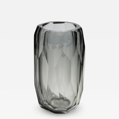 Hand Blown Murano Beveled Vase in Grey Large