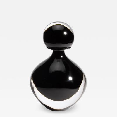 Hand Blown Murano Bottle in Onyx Black Large