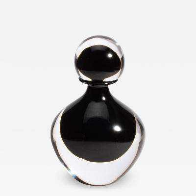 Hand Blown Murano Bottle in Onyx Black Medium