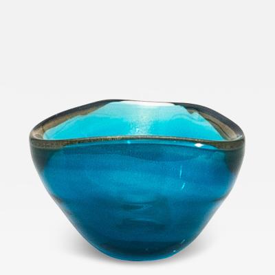 Hand Blown Murano Bowl in Aqua Blue with 24 Karat Gold Flecks