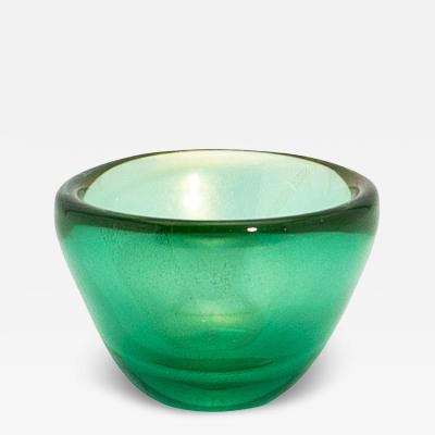 Hand Blown Murano Bowl in Green with 24 Karat Gold Flecks