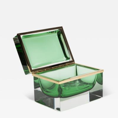 Hand Blown Murano Box in Emerald Green with Brass Fittings