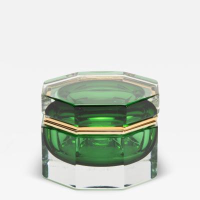 Hand Blown Murano Box in Emerald Green with Brass Fittings
