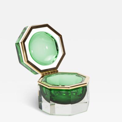 Hand Blown Murano Box in Emerald Green with Brass Fittings