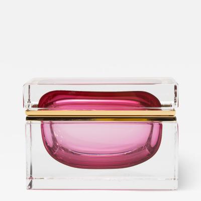 Hand Blown Murano Box in Ruby with Brass Fittings