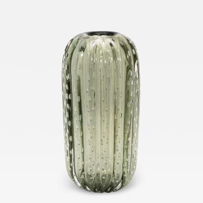Hand Blown Murano Cactus Vase in Fern Green with Bubbles Medium