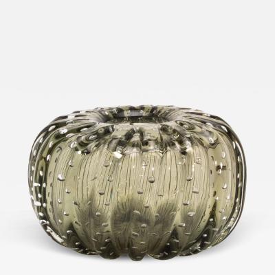 Hand Blown Murano Cactus Vase in Fern Green with Bubbles Small
