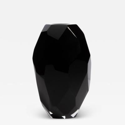 Hand Blown Murano Facet Vase Onyx Black