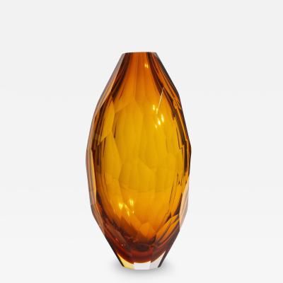 Hand Blown Murano Facet Vase in Amber