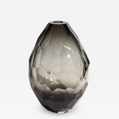 Hand Blown Murano Facet Vase in Smoke Medium