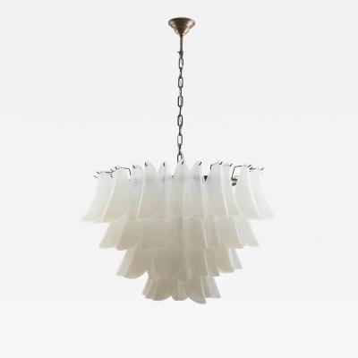 Hand Blown Murano Feather Chandelier in Opaline Glass and Oil Rubbed Bronze