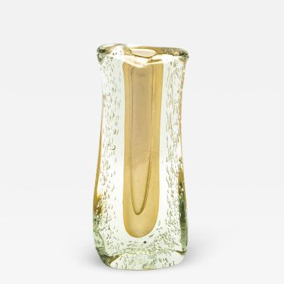 Hand Blown Murano Fluid Vase in Clear with 24karat Gold Flecks and Bubble Detail