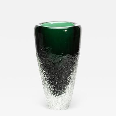 Hand Blown Murano Frozen Vase in Emerald Green Large
