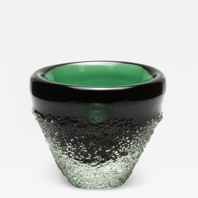 Hand Blown Murano Frozen Vase in Emerald Green Small
