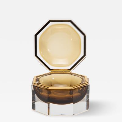Hand Blown Murano Giant Box in Tobacco with Brass Fittings