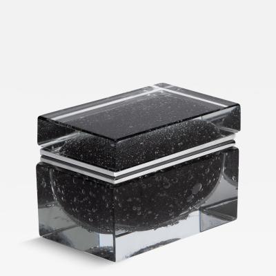 Hand Blown Murano Glass Box in Black with Bubbles and Chrome Fittings