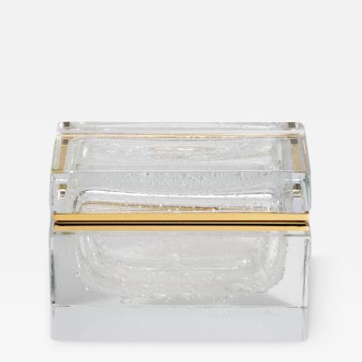 Hand Blown Murano Glass Box in Crystal with Bubbles and Brass Fittings